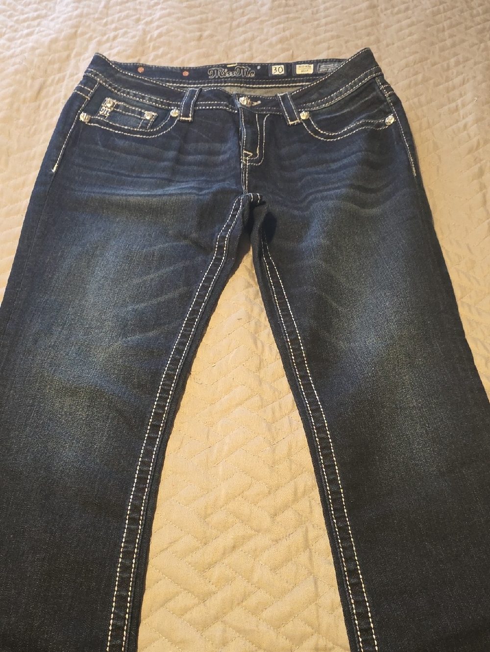 Miss Me Women's Dark Indigo Skinny Jeans with Contrast Stitching